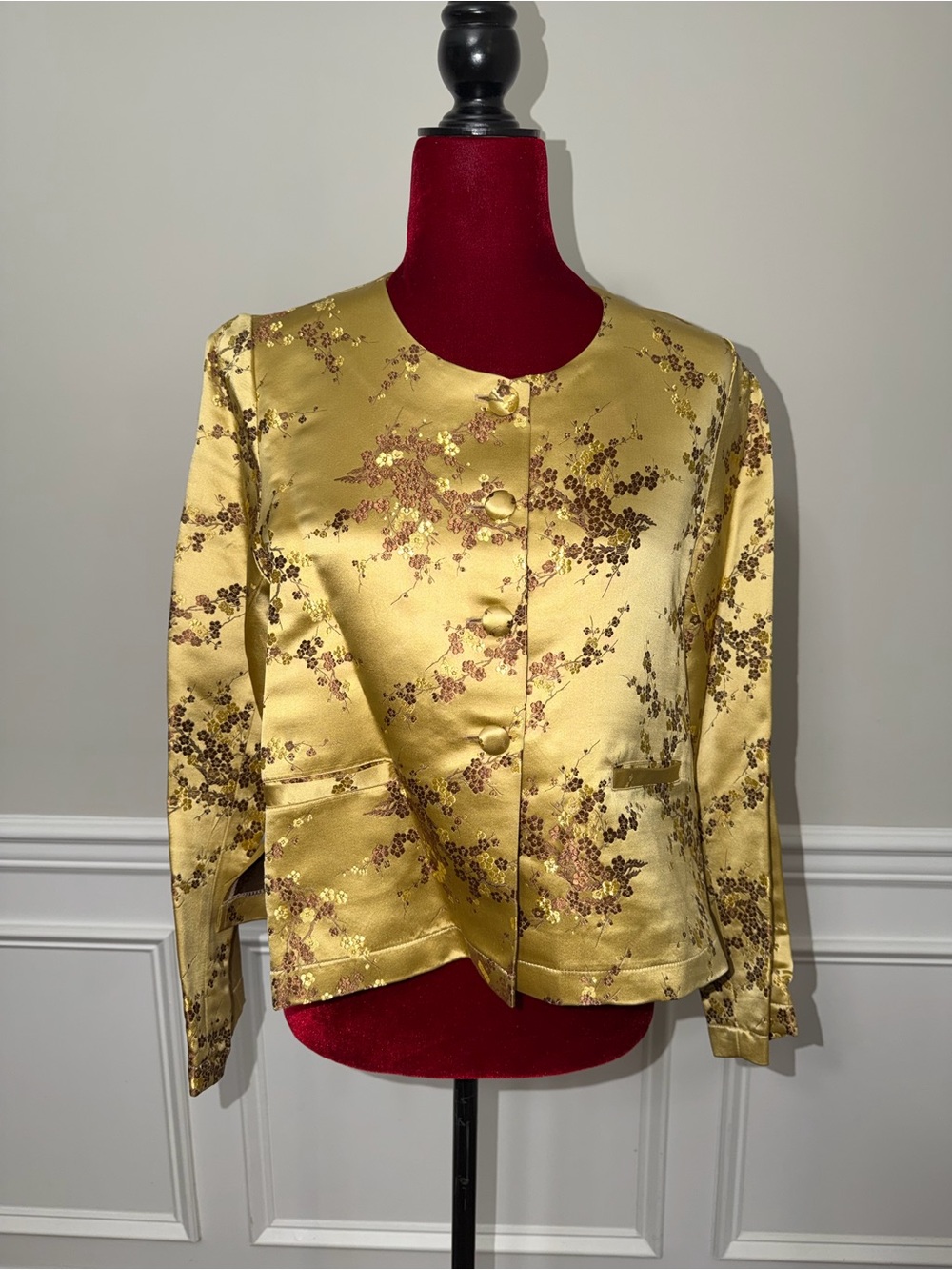 Vintage April Cornell for Cornelline Gold Silk Blend Floral Jacket Blazer